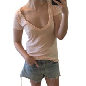 LNA Peach/Pink V Neck S/S Teeshirt